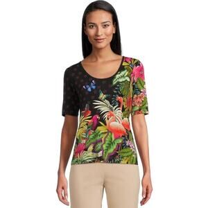 JOHNNY WAS Womens The Janie Favorite Scoop Neck Tee Large Black Amorina NWT